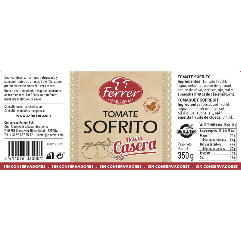 TOMATE SOFRITO CASERO TARRO 350GR
